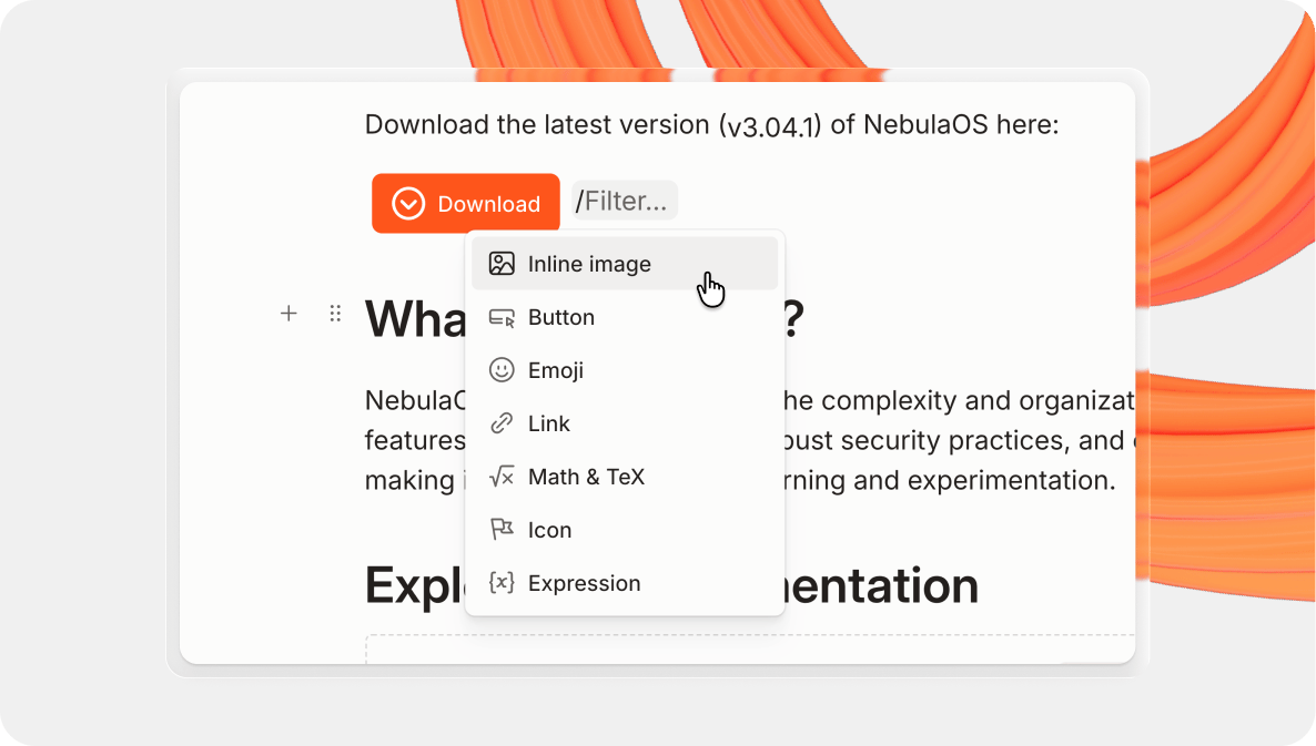 A GitBook screenshot showing inline content options